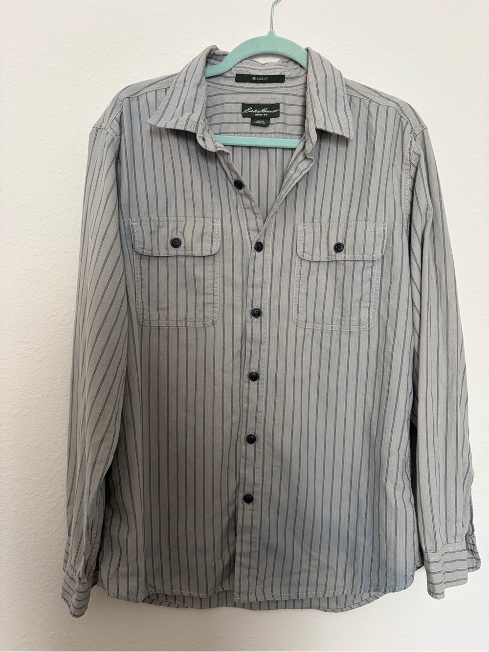 Eddie Bauer Light Gray Striped Button-Down Shirt